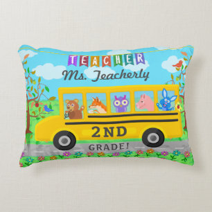 Teacher Appreciation Thank You   Cute Bus Animals Decorative Pillow