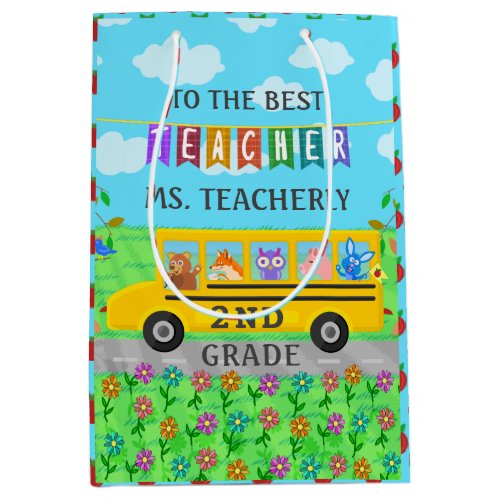 Teacher Appreciation Thank You  Cute Bus Animals Medium Gift Bag