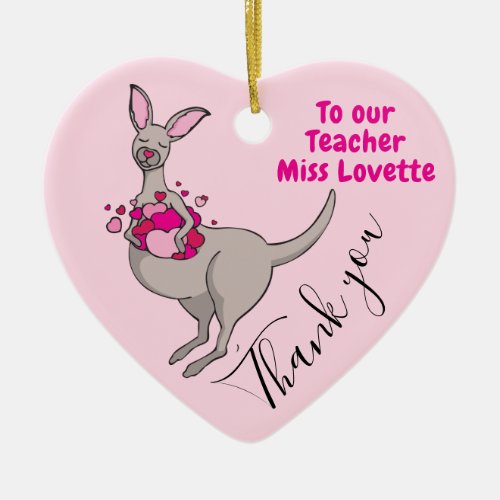 Teacher appreciation thank you kangaroo hearts ceramic ornament