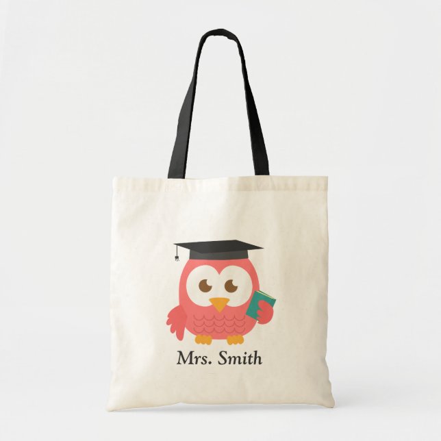 Teacher Appreciation, Thank You Pink Owl Tote Bag (Front)