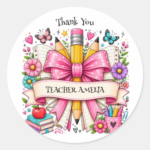 Teacher Appreciation Thank you Retro Pencil Classic Round Sticker