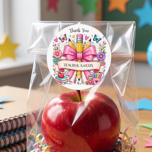 Teacher Appreciation Thank you Retro Pencil Classic Round Sticker