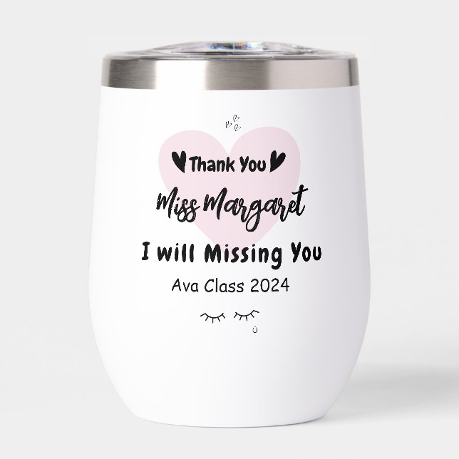 Teacher Appreciation Thank You School Custom Thermal Wine Tumbler (Front)