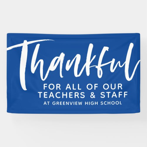 Teacher appreciation thankful script blue banner