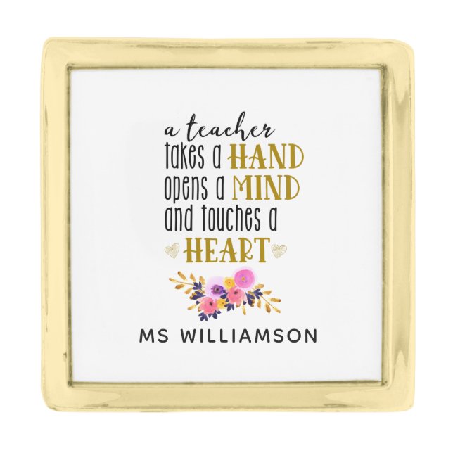 Teacher Appreciation Typography Custom  Gold Finish Lapel Pin (Front)