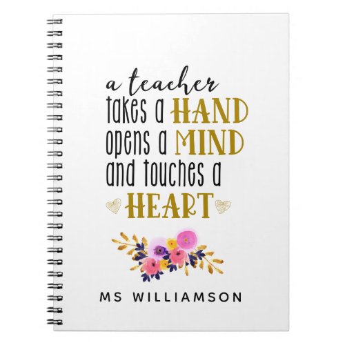 Teacher Appreciation Typography Personalized Notebook