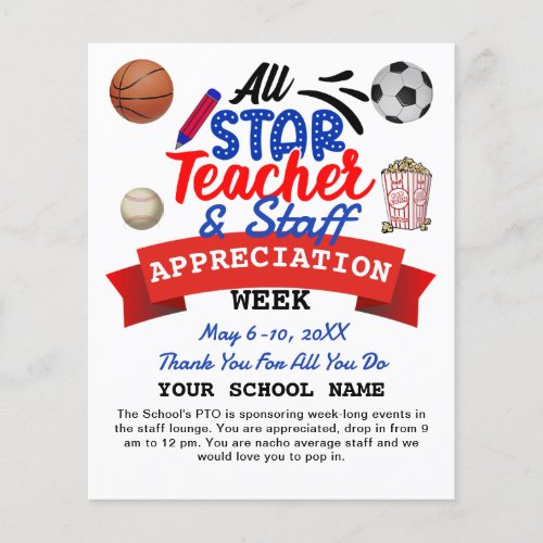 Teacher Appreciation Week All Star PTO Itinerary Flyer