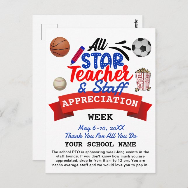 Teacher Appreciation Week All Star PTO Itinerary Postcard (Front/Back)
