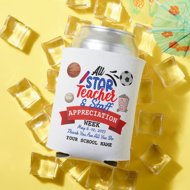 Teacher Appreciation Week All Star School Name Can Cooler (In Situ Summer)
