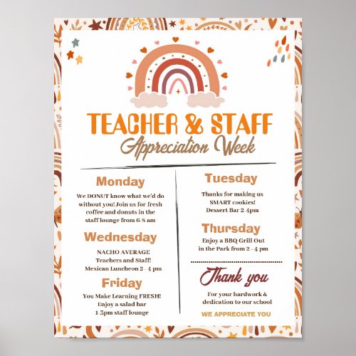 Teacher Appreciation Week Itinerary editable  Poster