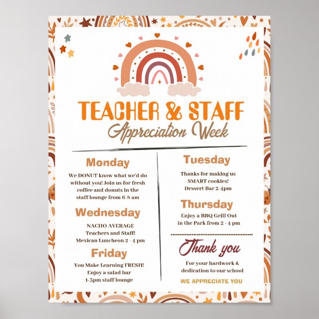 Teacher Appreciation Week Itinerary editable  Poster (Front)