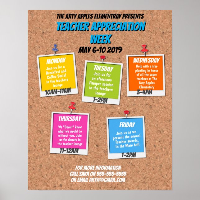 Teacher Appreciation Week Itinerary noticeboard Poster (Front)