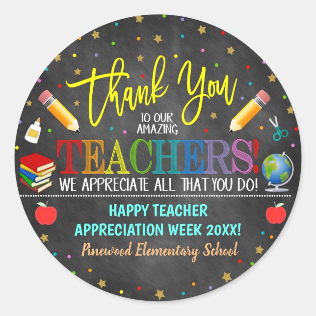 Teacher Appreciation Week Party Decor Classic Round Sticker (Front)