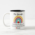 Teacher Appreciation With Thank You Message Custom Two-Tone Coffee Mug<br><div class="desc">"What a wonderful gift for a teacher! This custom mug reads: "Thank you for being an important part of my story." With the teacher's name included, it's a thoughtful and personalized way to express gratitude for their guidance and impact. The heartfelt message will surely bring a smile to their face...</div>
