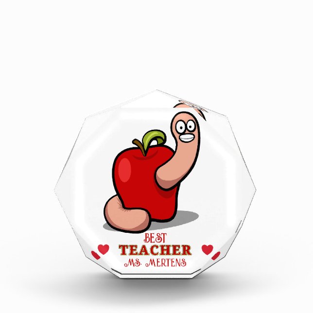 Teacher Appreciation Worm in Apple Add Name Acrylic Award (Front)