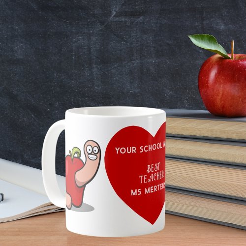 Teacher Appreciation Worm in Apple Add Name Coffee Mug