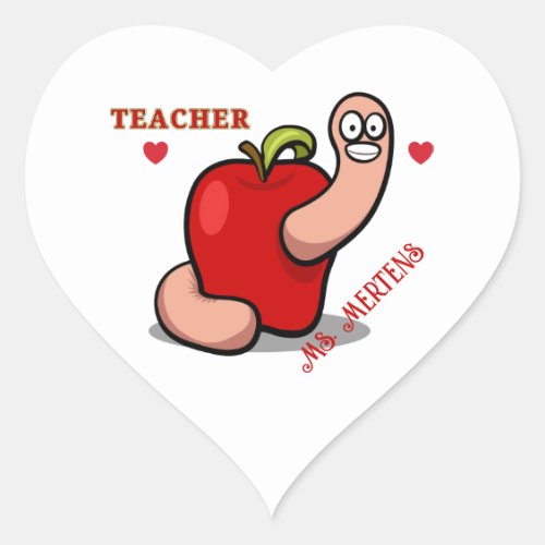 Teacher Appreciation Worm in Apple Add Name Heart Sticker