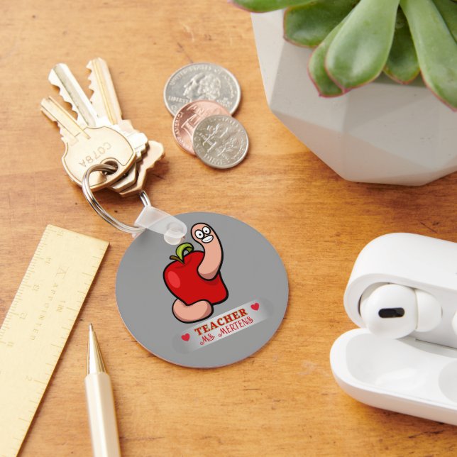 Teacher Appreciation Worm in Apple Add Name Keychain (Desk)
