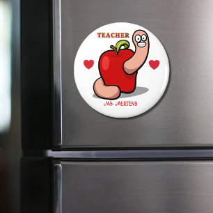 Teacher Appreciation Worm in Apple Add Name Magnet