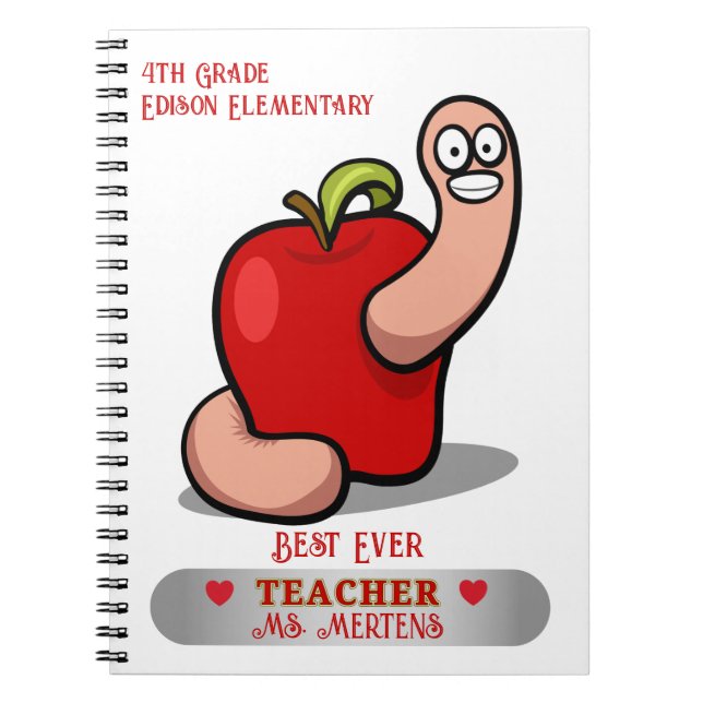 Teacher Appreciation Worm in Apple Add Name Notebook (Front)
