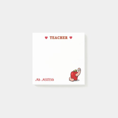 Teacher Appreciation Worm in Apple Add Name Post_it Notes