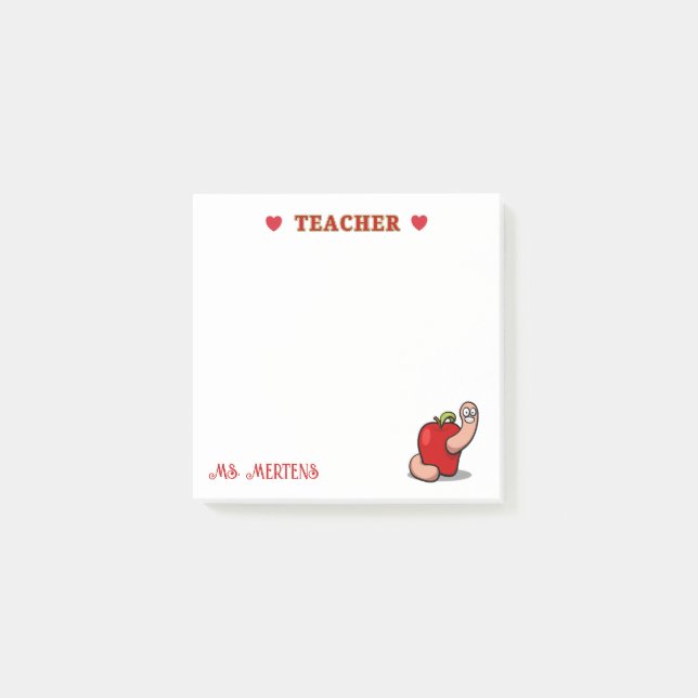 Teacher Appreciation Worm in Apple Add Name Post-it Notes (Front)