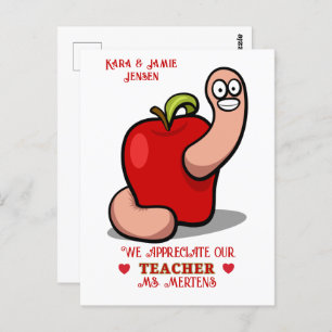 Teacher Appreciation Worm in Apple Add Name Postcard