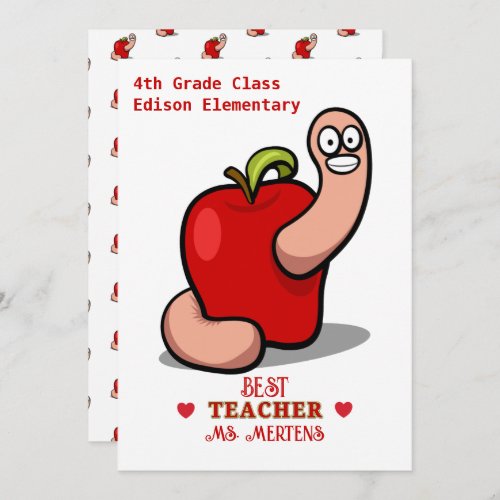 Teacher Appreciation Worm in Apple Add Name Thank You Card