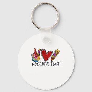 Teacher Art Peace Love Teach Keychain