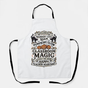 Teacher Assistant Halloween Shirt with Black Cats Apron