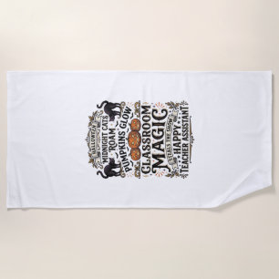 Teacher Assistant Halloween Shirt with Black Cats Beach Towel