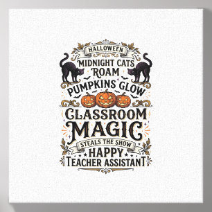 Teacher Assistant Halloween Shirt with Black Cats Canvas Photo Tile