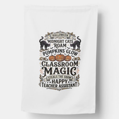 Teacher Assistant Halloween Shirt with Black Cats House Flag