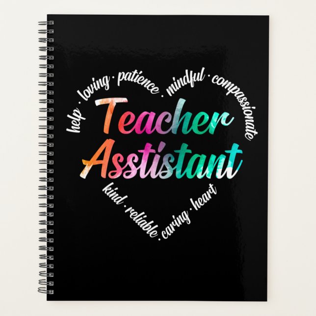 Teacher Assistant Heart Word Cloud Watercolor Planner (Front)