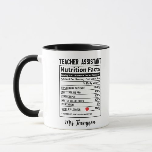 Teacher Assistant Nutrition Facts Personalized Fun Mug