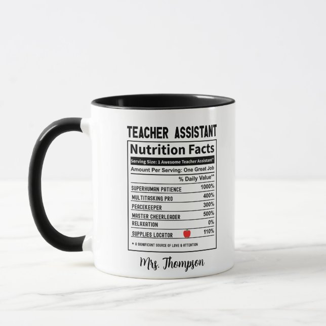 Teacher Assistant Nutrition Facts Personalized Fun Mug (Left)