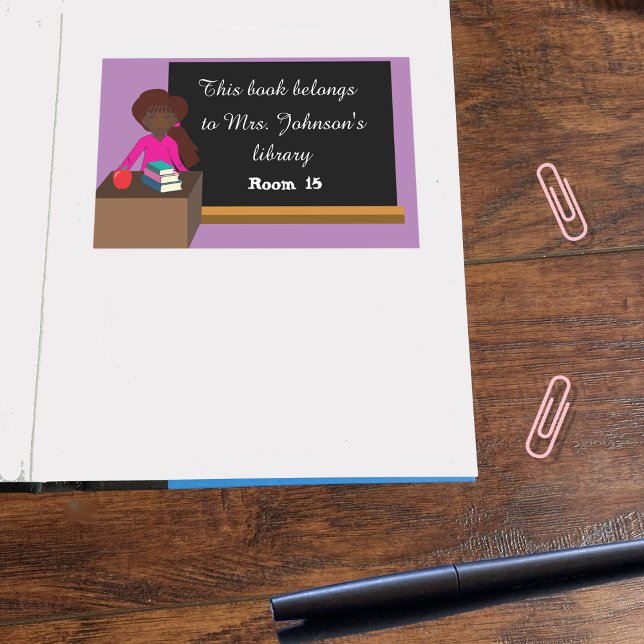 Teacher at her Desk Classroom Library Bookplate  (Creator Uploaded)