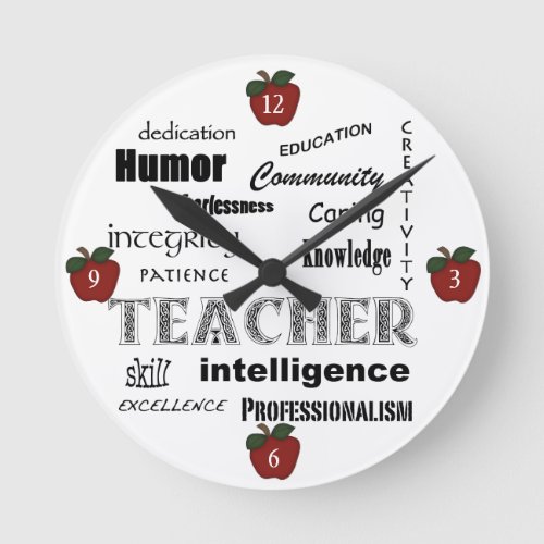 Teacher AttributesRed Apples Round Clock