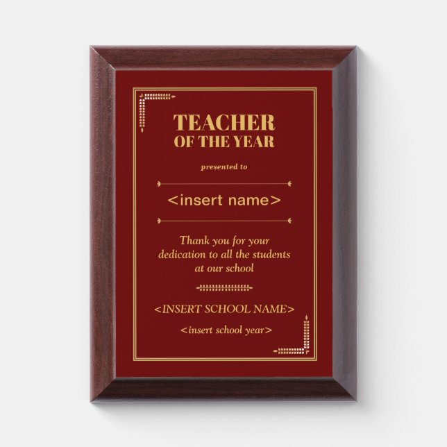 Teacher Award Plaque (Vertical)