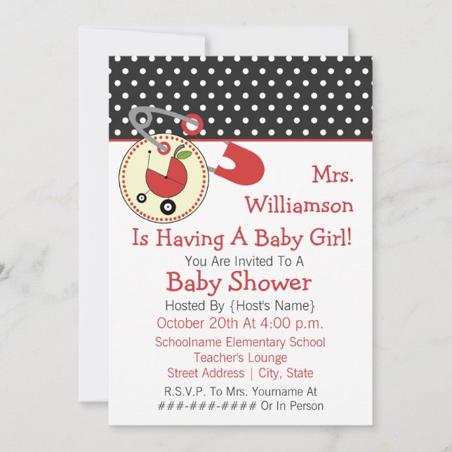 Teacher Baby Shower Invite - Red and Black (Front)