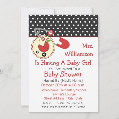 Teacher Baby Shower Invite - Red and Black