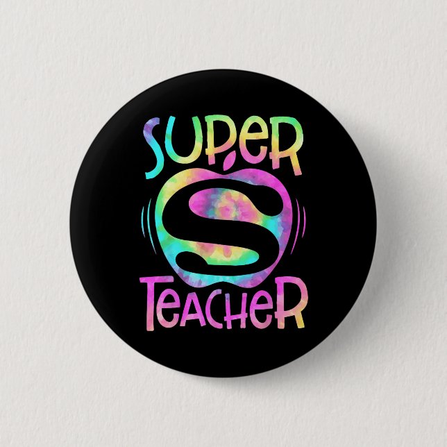 Teacher Back To School Apple Tie Dye Funny First D Button (Front)