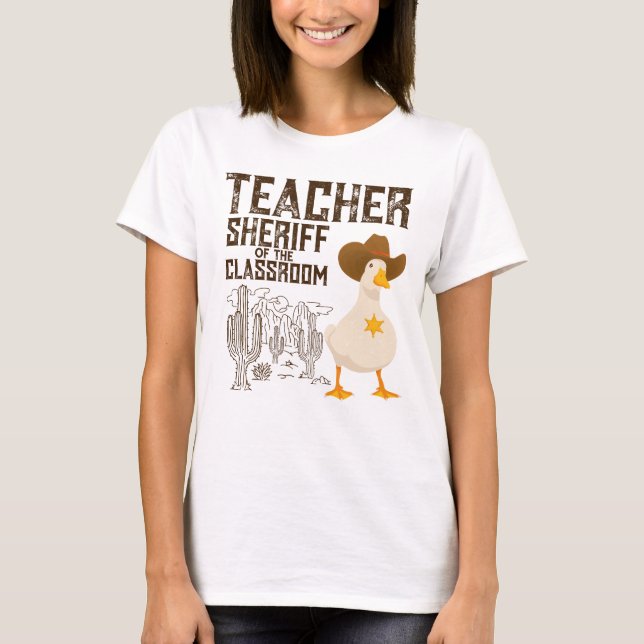 Teacher Back to school Cowboy Retro Goose  Funny T-Shirt (Front)