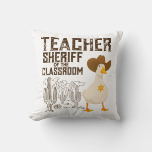 Teacher Back to school Cowboy Retro Goose Funny Throw Pillow