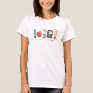 Teacher Back to School Cute School Crayon Apple T-Shirt