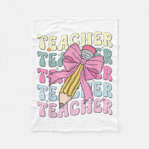 Teacher Back To School Teachers Coquette Bow Penci Fleece Blanket