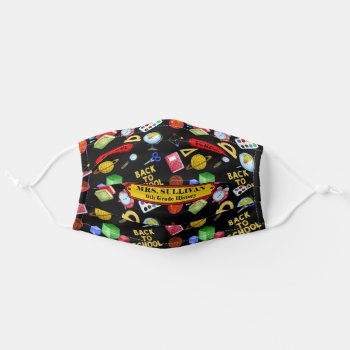 Teacher Back To School Theme Pattern Name Adult Cloth Face Mask by hhbusiness at Zazzle