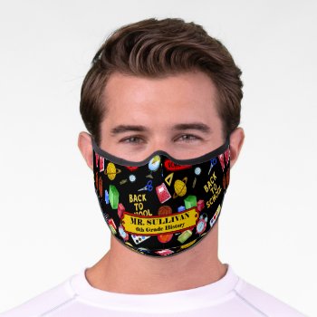 Teacher Back To School Theme Pattern Name Premium Face Mask by hhbusiness at Zazzle