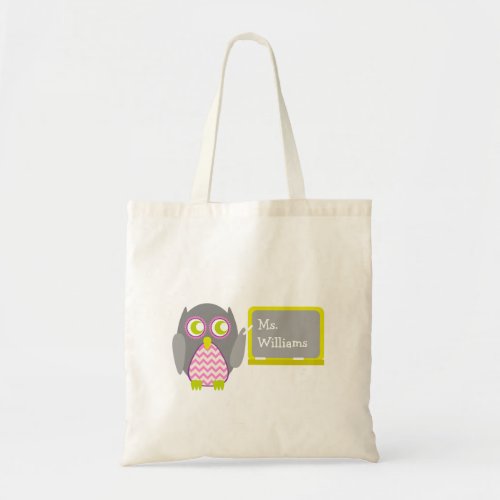 Teacher Bag _ Pink Chevron  Gray Owl Chalkboard