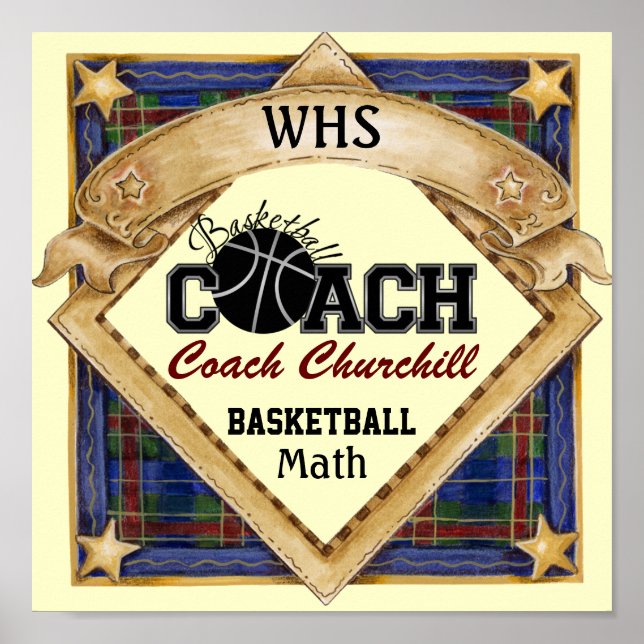 Teacher Basketball Coach Sign - Door Poster - SRF (Front)